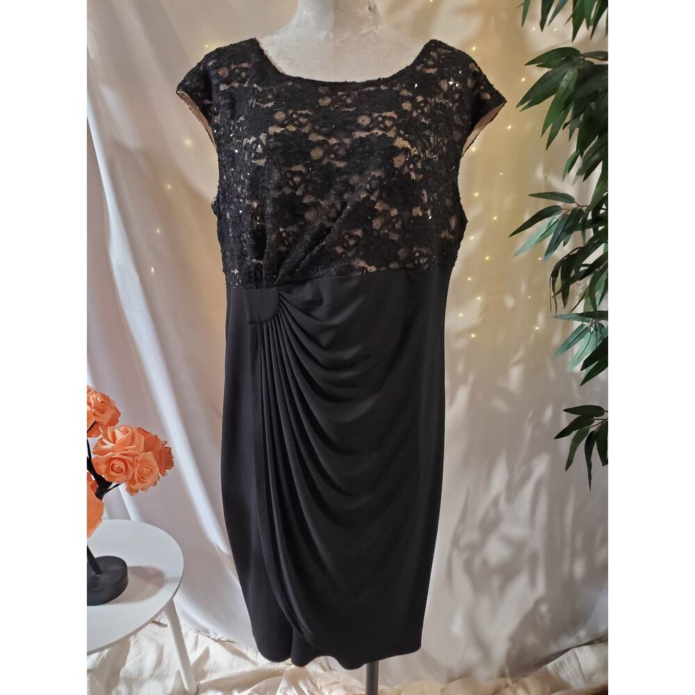 Vtg Y2K Connected Apparel Draped Babydoll Faux Wrap Lace Sparkle Dress Size 14W - Picture 1 of 13